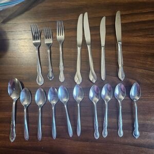 Mixed set of silverware. Stainless steel flatware. Vintage Columbia, WM Roger's
